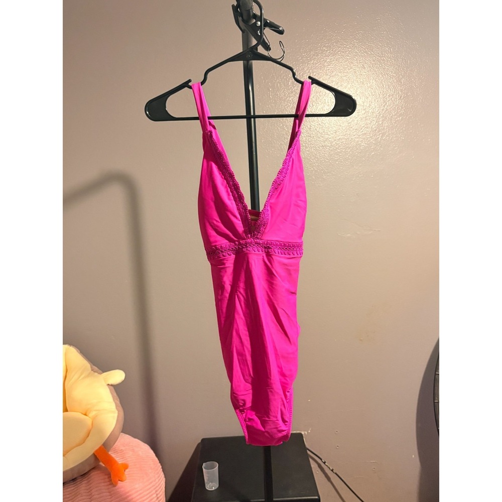 Kona Sol Pink One Piece Swimsuit Adj Criss Cross Straps, Built In Bra Sz L